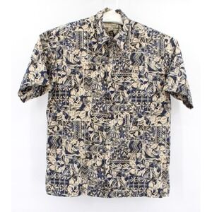 TORI RICHARD‎ Hawaiian Button Shirt Mens M Cotton Lawn Tan Blue Made In USA